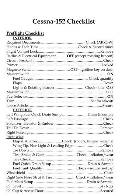 cessna 152 checklist|checkliste cessna 152 deutsch.